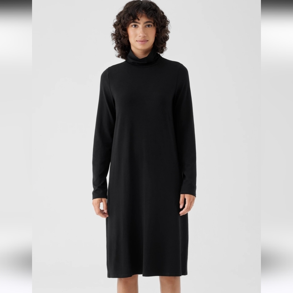 🌸 Eileen Fisher | 100%‎ Silk Turtleneck Midi  Dress, size L